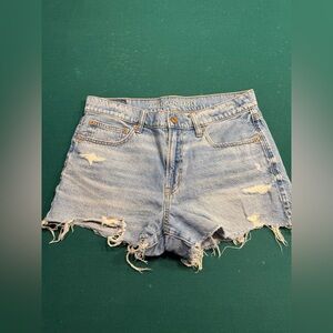 American Eagle Medium Wash High Rise Distressed Denim Shorts